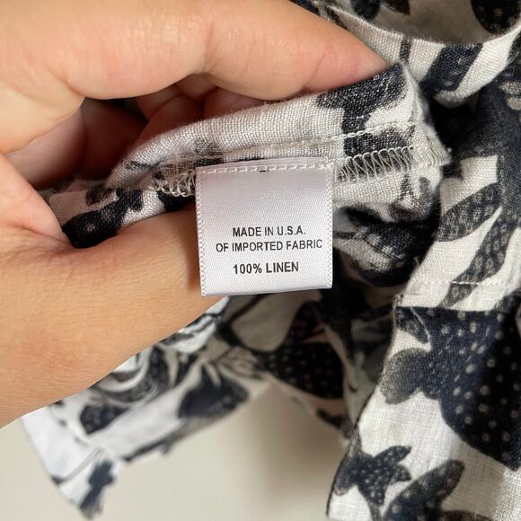 FLAX 100% Linen Classic Floral Button Down Blouse SZ 1X Lagenlook Black & White - Picture 8 of 10